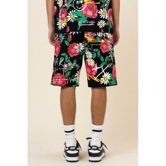 FIRST ROW CASUAL PANTS SHORT SUMER ALLOVER ROSE BLOOM  PRINT - Picture 4 of 9